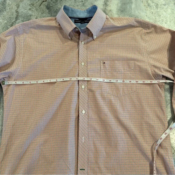 Tommy Hilfiger Long Sleeve Collared Orange and Blue Plaid Shirt Size Large - Picture 5 of 9